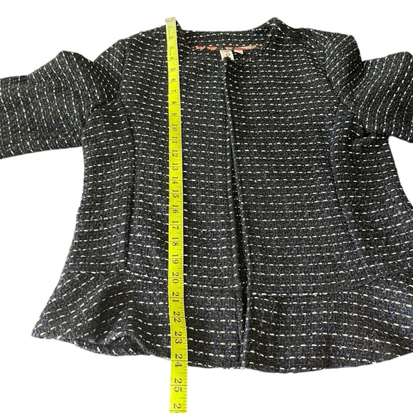 Anthropologie Dolan Black/Blue/Silver Tweed Open Front Peplum Blazer Jacket (L) - Picture 10 of 14